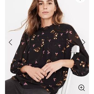 Madewell Georgette Ruffle-Collar Smocked Top